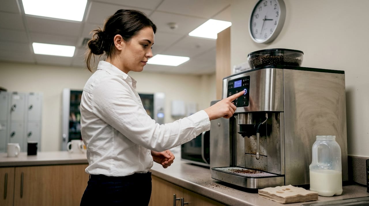 Staff operating bean-to-cup coffee machine