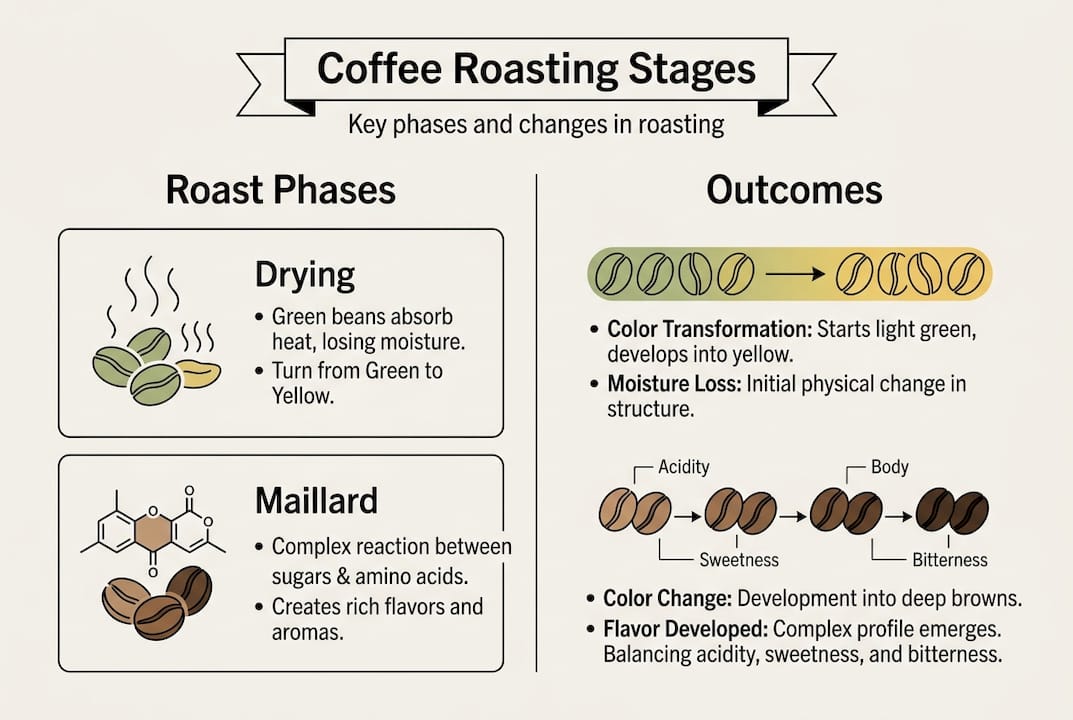Infographic of coffee roasting phases and outcomes