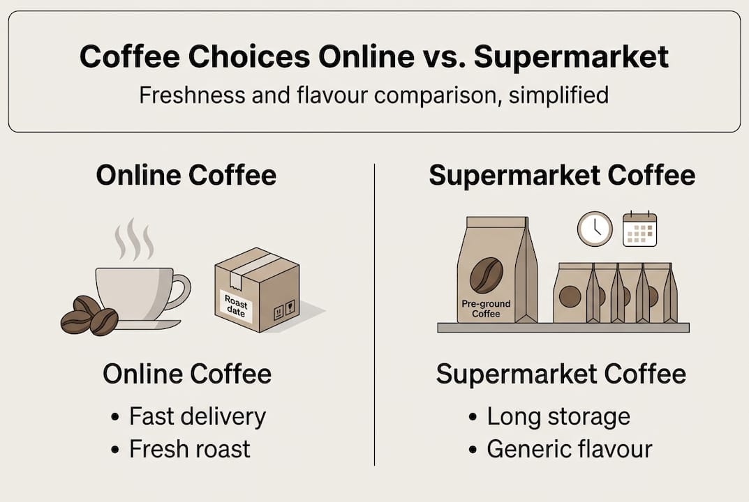 Infographic comparing online and supermarket coffee
