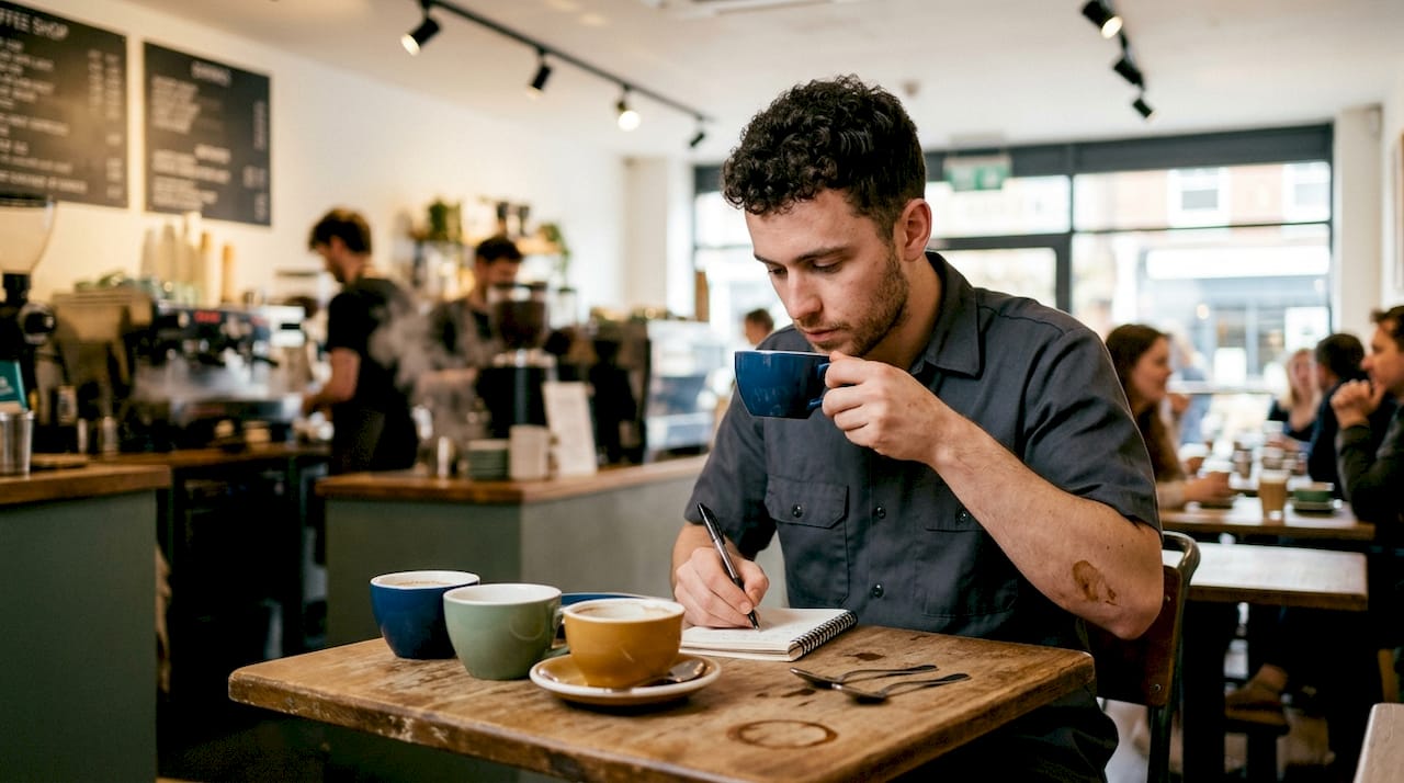 Barista sampling and rating coffee blends