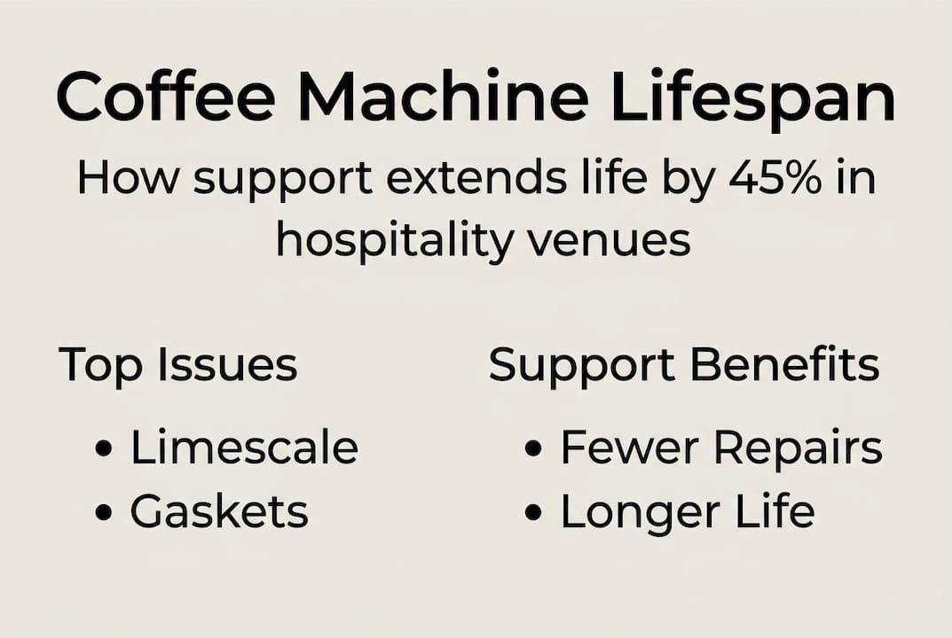 Infographic on coffee machine failures and support benefits