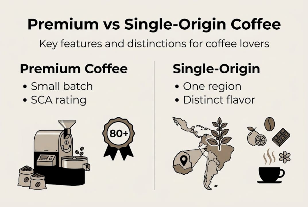 Infographic comparing premium and single-origin coffee