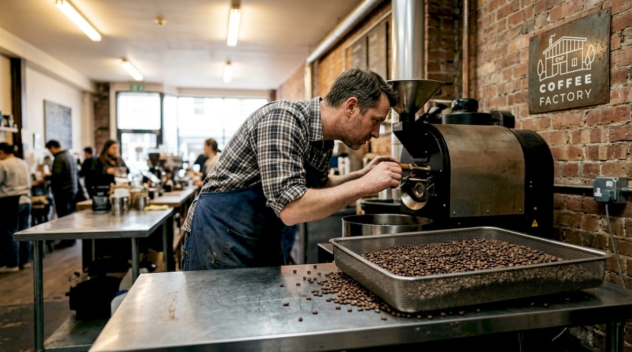 Coffee roaster checks small-batch beans