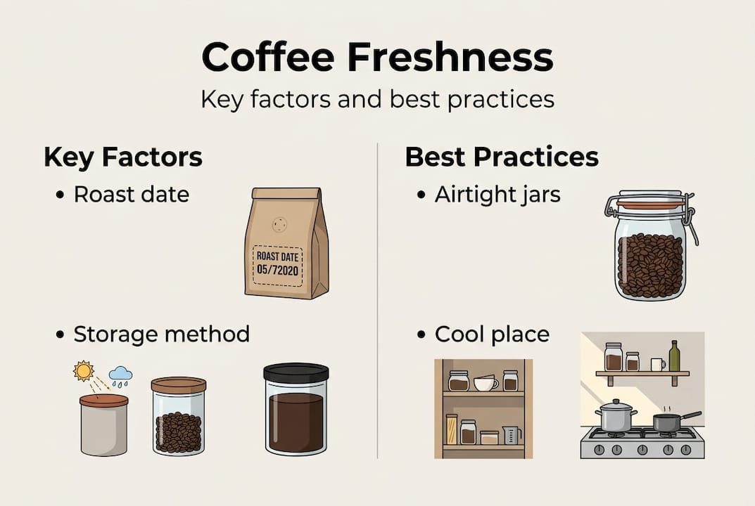 Infographic on coffee freshness factors and practices