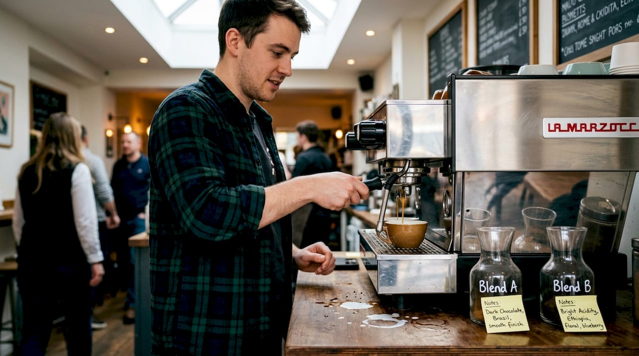 Barista comparing espresso blends side by side