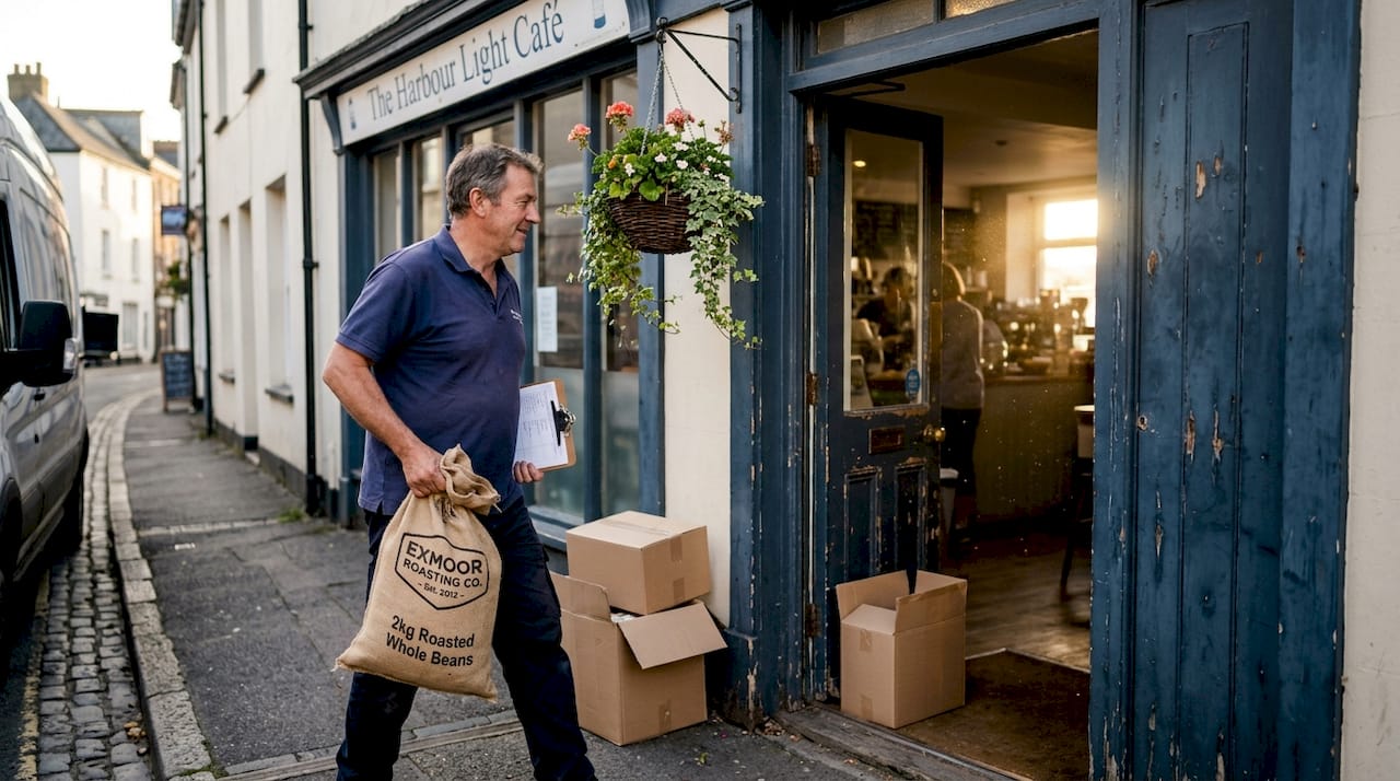 Local delivery driver bringing coffee beans