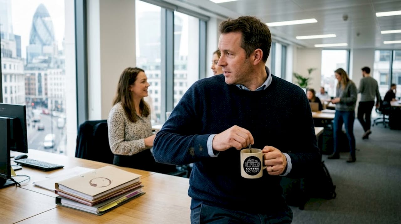 Office worker enjoying casual coffee break