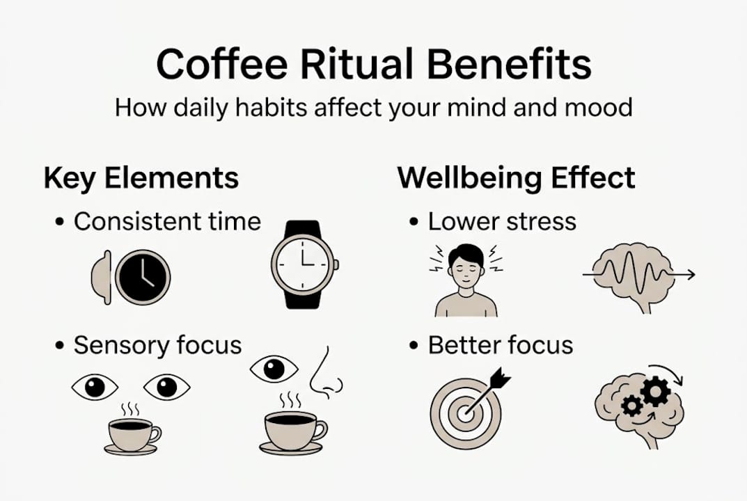 Infographic showing coffee ritual elements and benefits