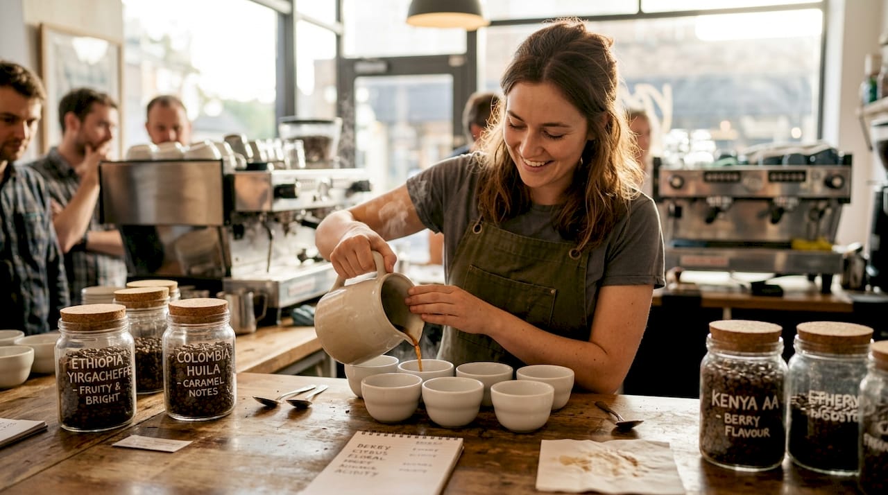 Barista leading coffee tasting session