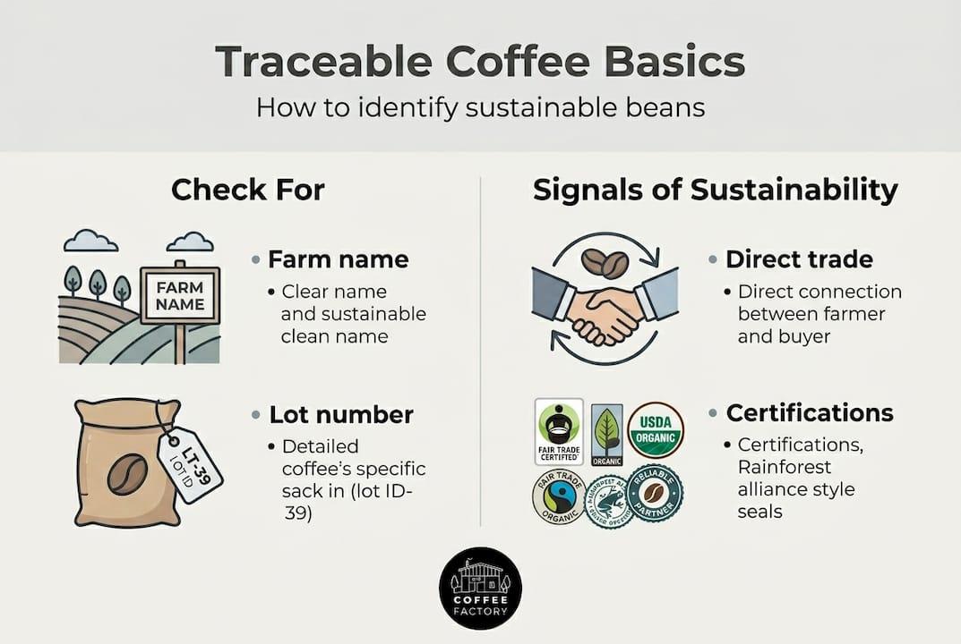 Infographic showing how to identify traceable coffee