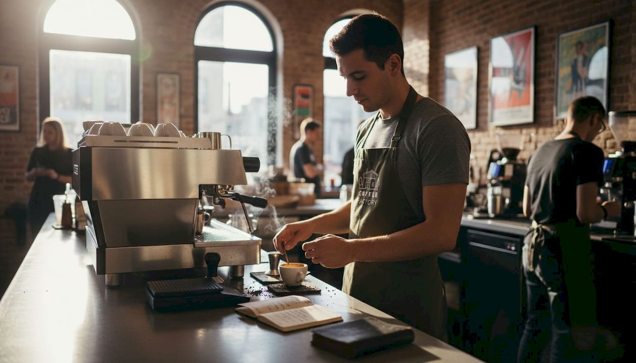 Barista recording espresso recipe details