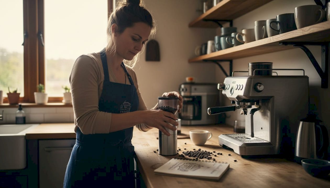 Home barista grinding coffee beans