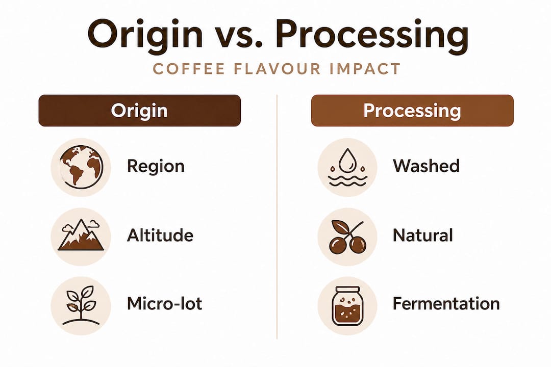 Infographic comparing coffee origin and processing