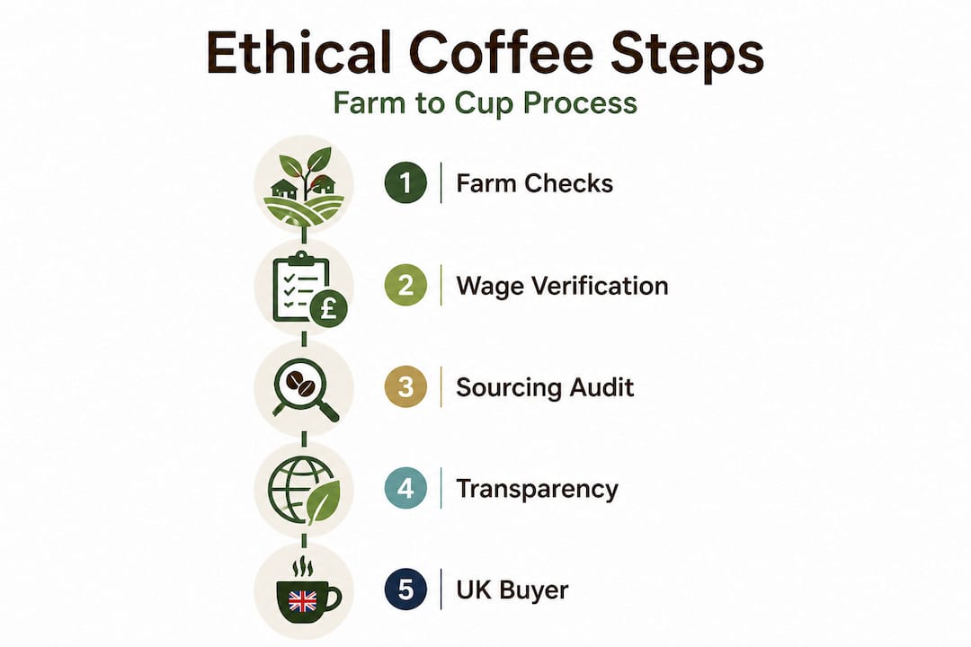 Infographic showing ethical coffee sourcing steps