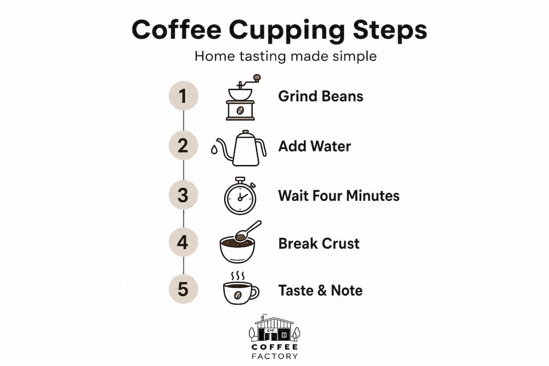 Step-by-step infographic for home coffee cupping
