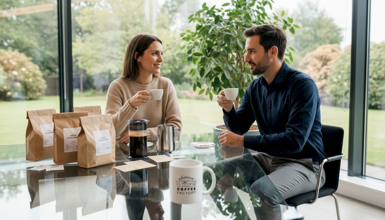 Coffee tasting meeting in modern office
