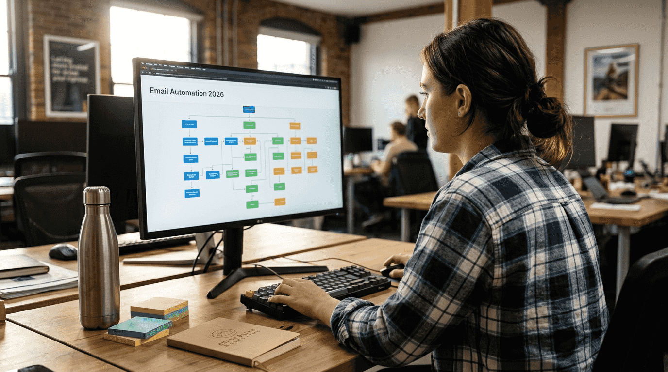 Woman planning email automation workflow