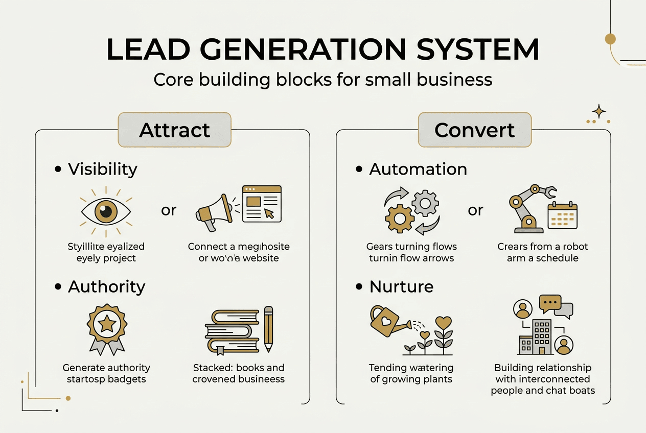Infographic showing digital lead generation system parts