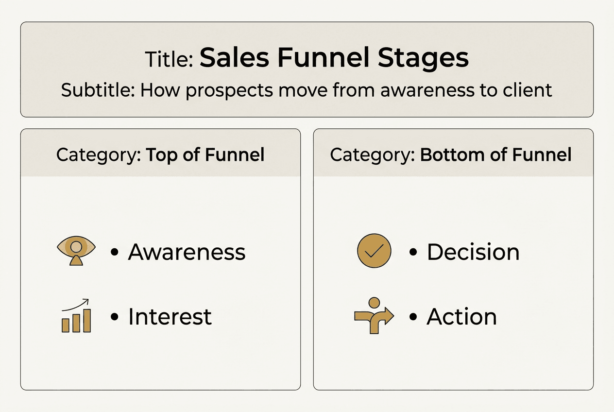 Infographic of sales funnel stages and flow