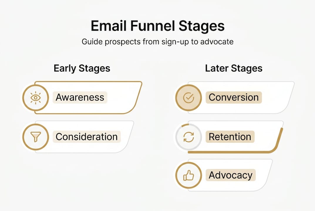 Infographic of email funnel stages and categories