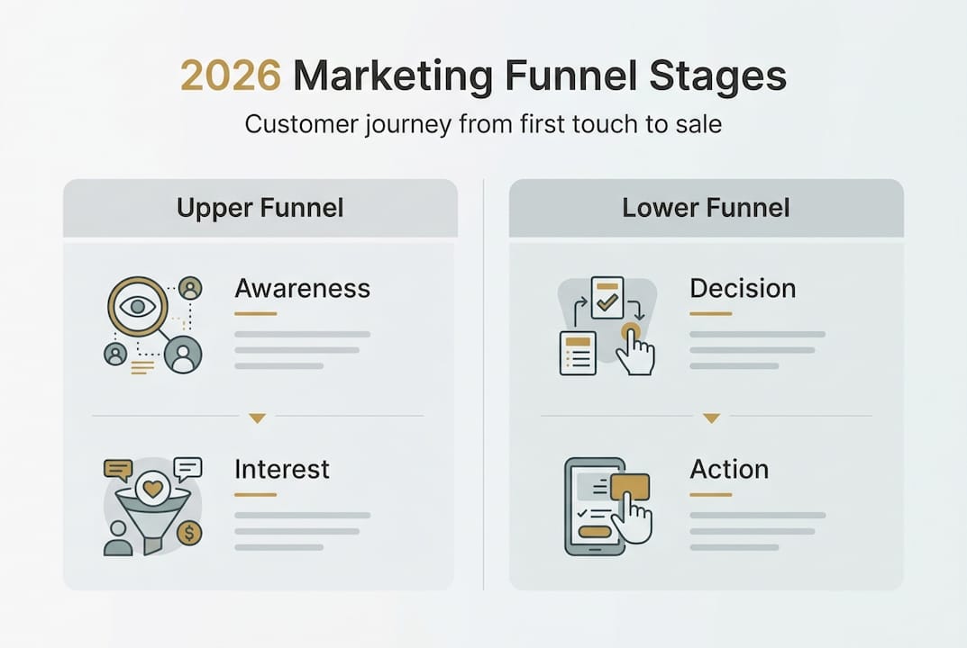 Infographic showing marketing funnel stages overview