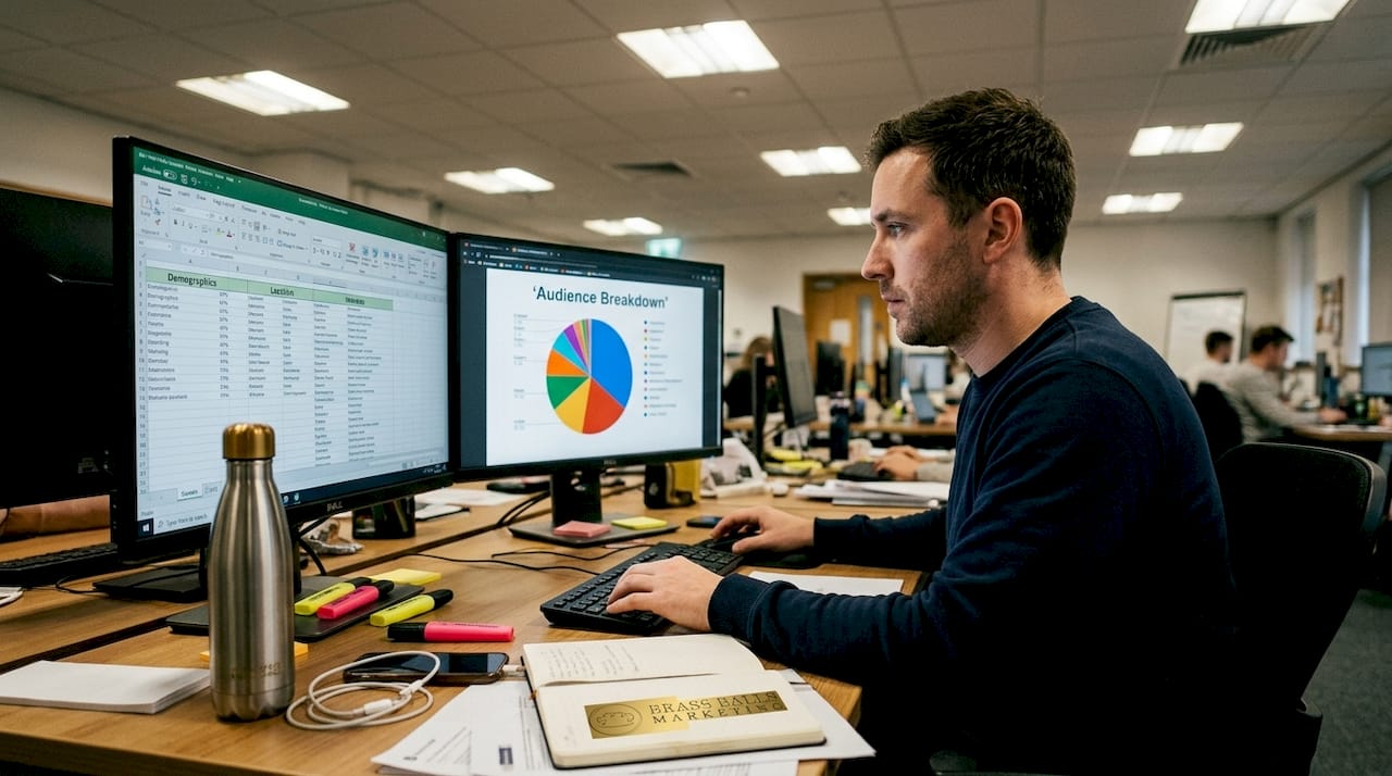 Marketer analyzing audience data at desk
