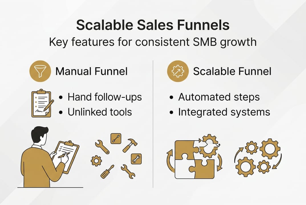 Infographic on scalable vs manual sales funnels