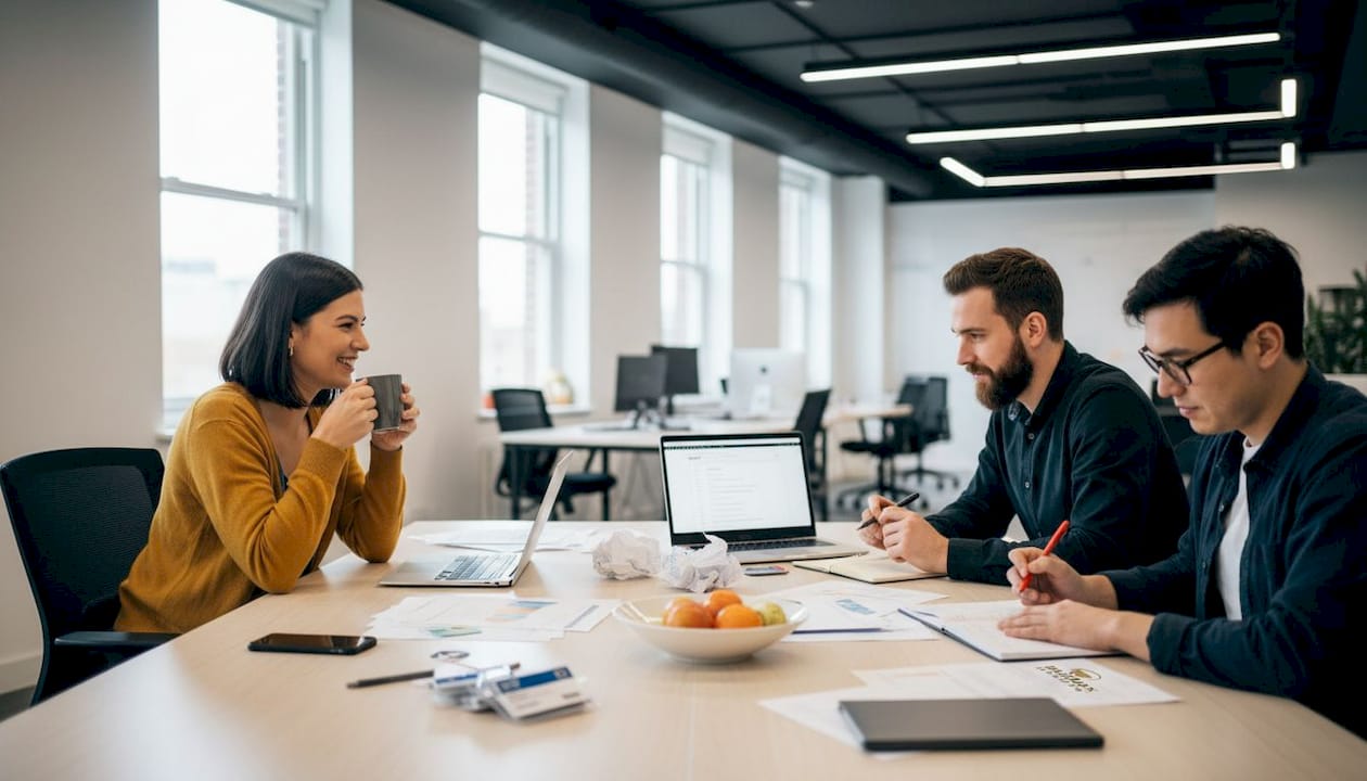 Team discussing sales tools in workspace