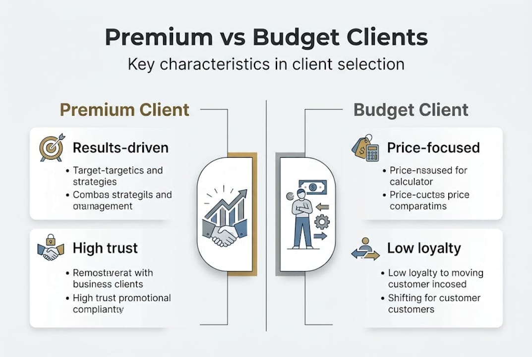 Infographic comparing premium and budget clients