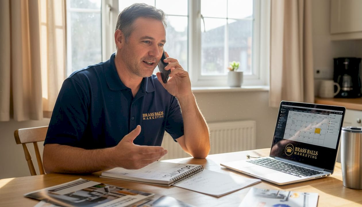 Plumber answering calls managing client bookings