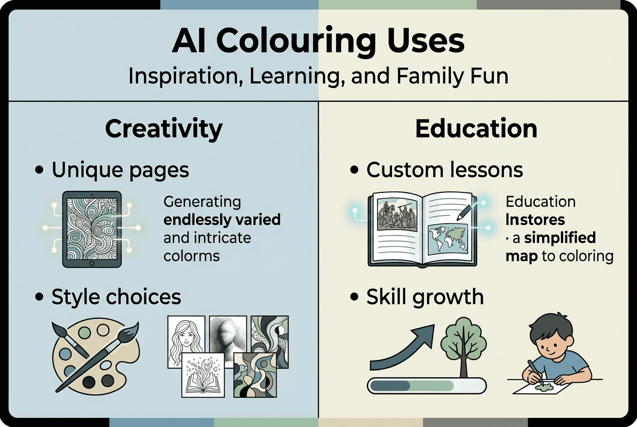 Infographic with AI colouring benefits and uses