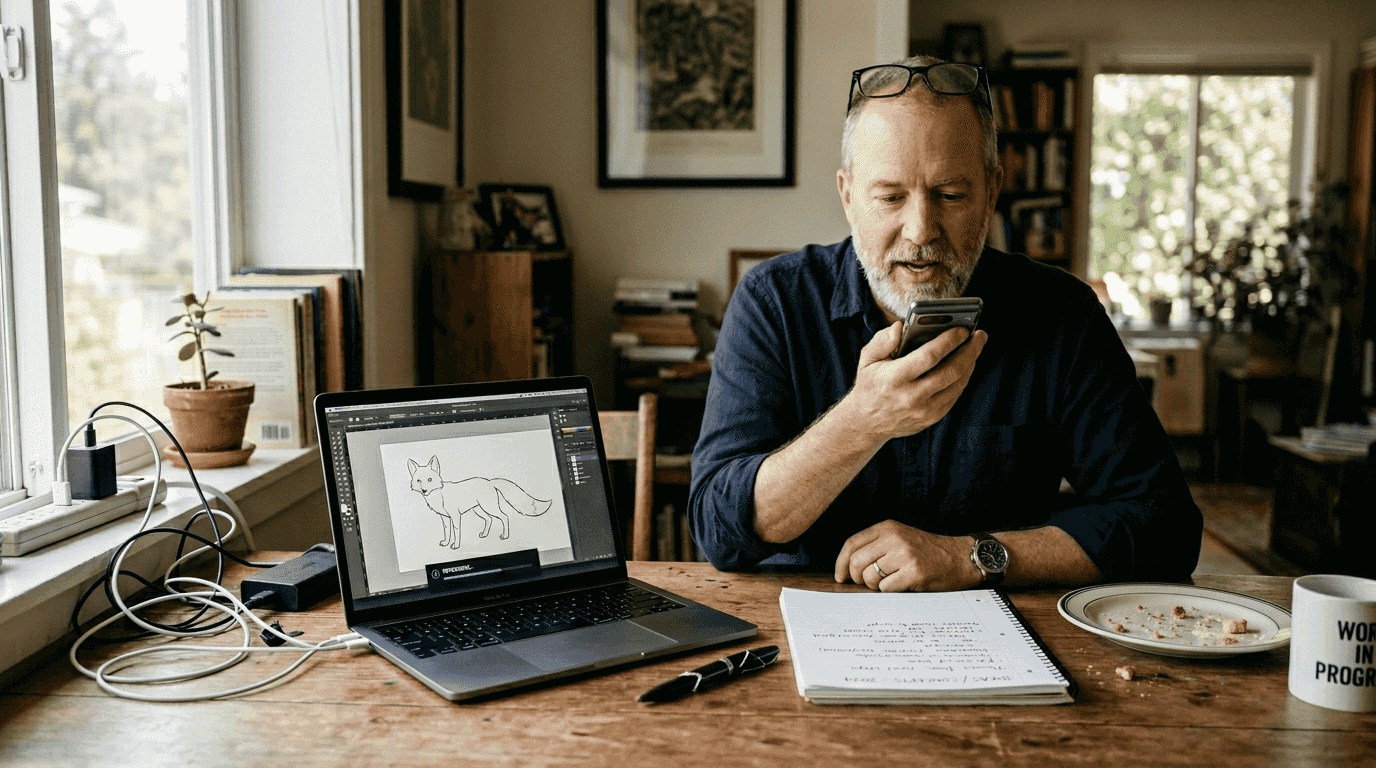 Man using AI for generating line art