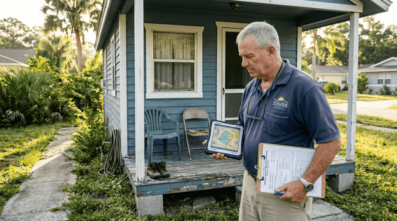 Inspector reviewing tiny house zoning compliance