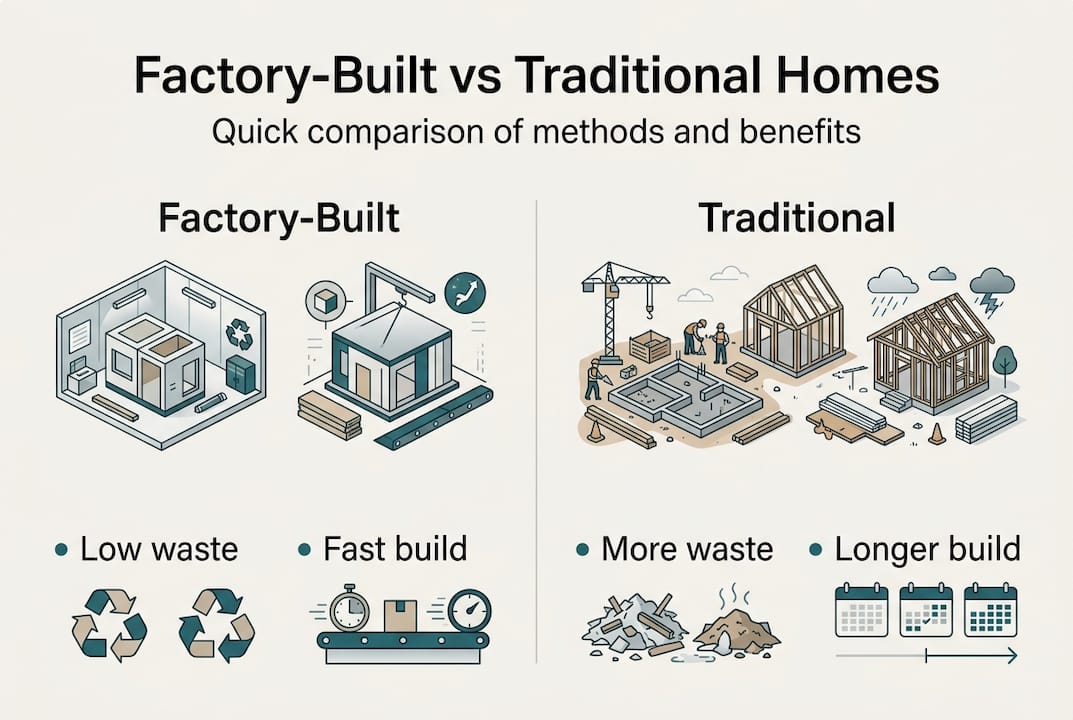 Infographic comparing factory-built and traditional homes