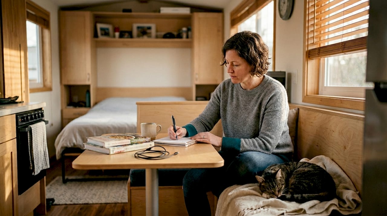 Person using smart designed tiny home space