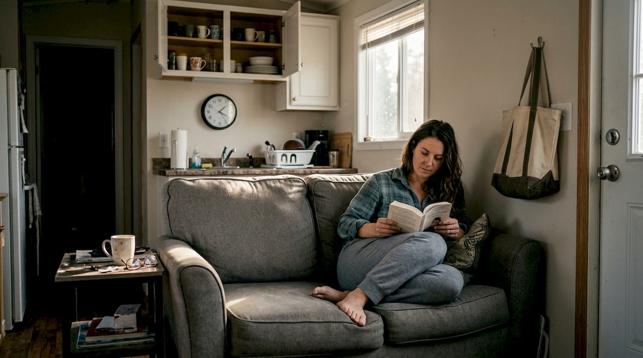 Cozy park model home living room scene