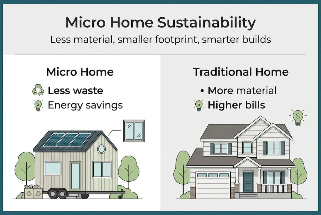 Infographic comparing micro home and traditional home sustainability