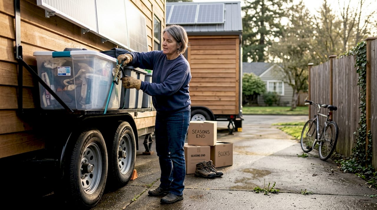 Owner prepping tiny home for travel