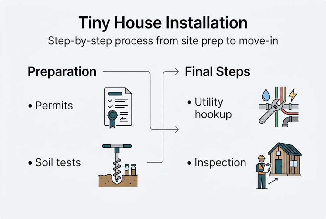 Infographic outlining tiny house installation steps