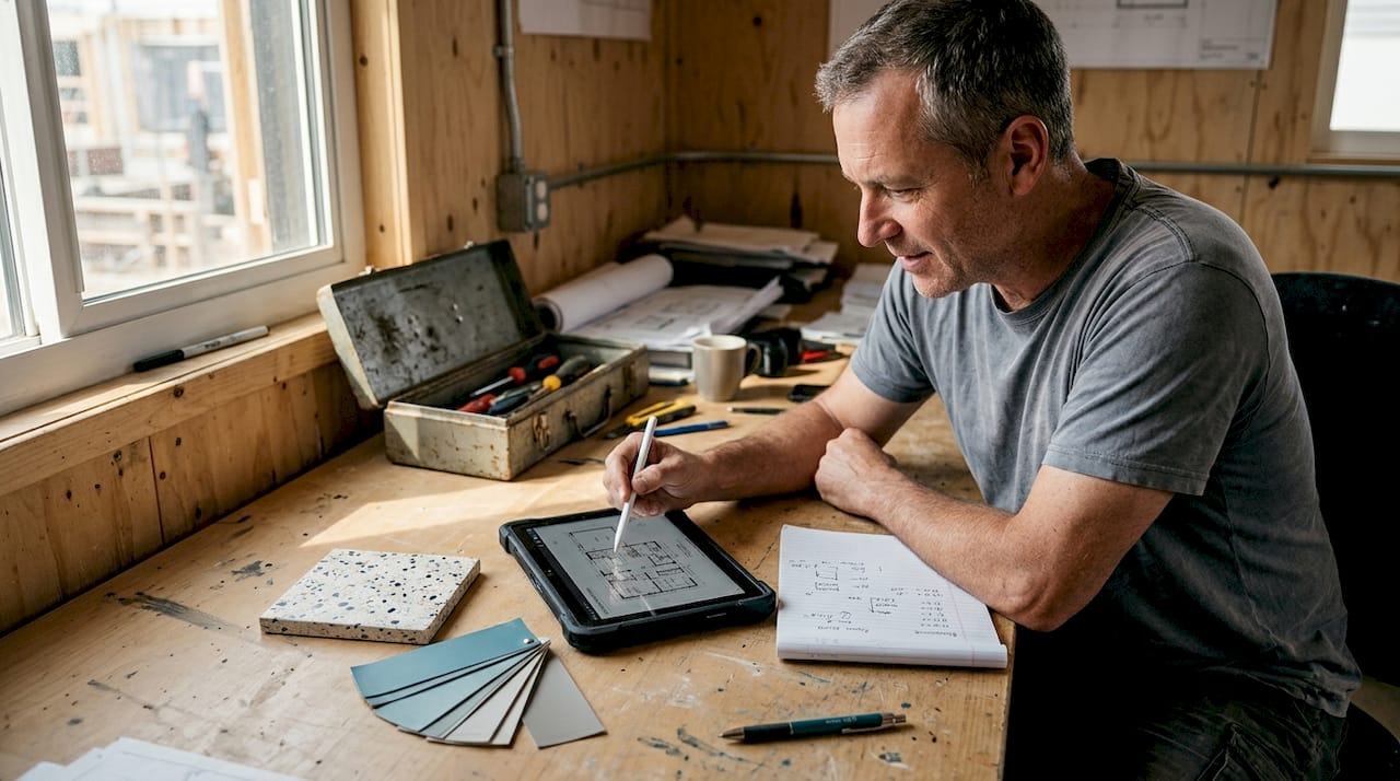 Designer using digital and physical workflow tools