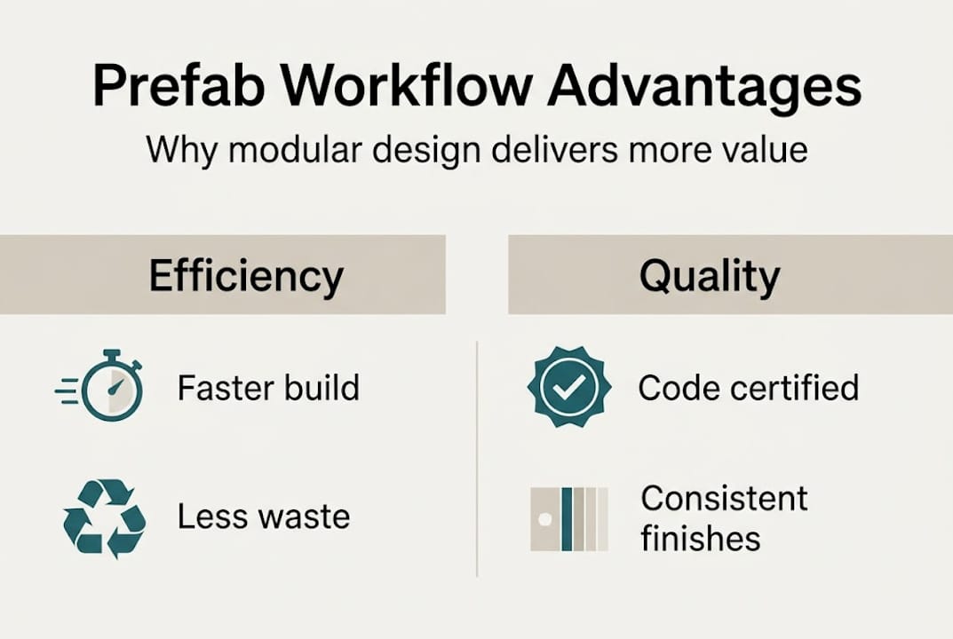 Infographic showing prefab workflow benefits and efficiency