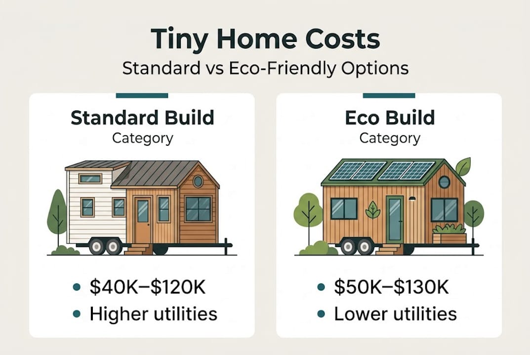 Infographic compares standard and eco tiny homes