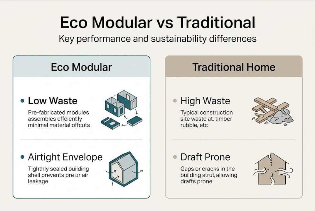 Infographic comparing eco modular and traditional homes