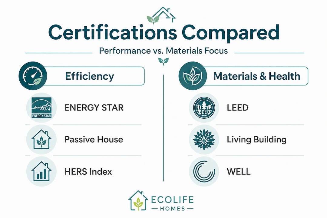 Sustainable home certification comparison infographic