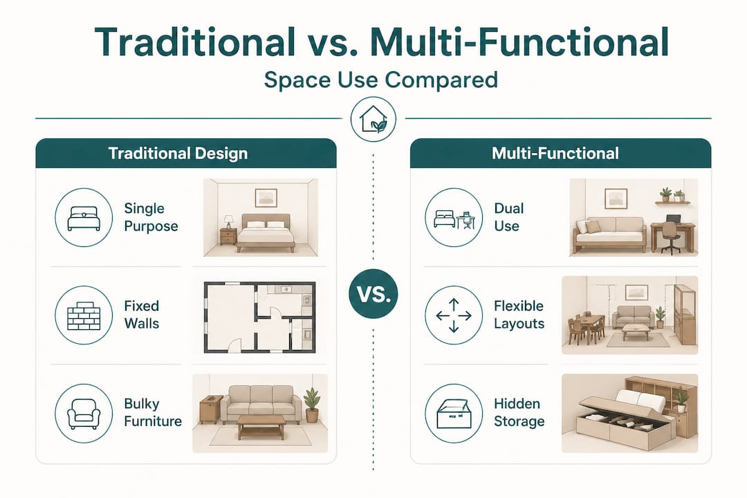 Infographic comparing traditional and multi-functional design