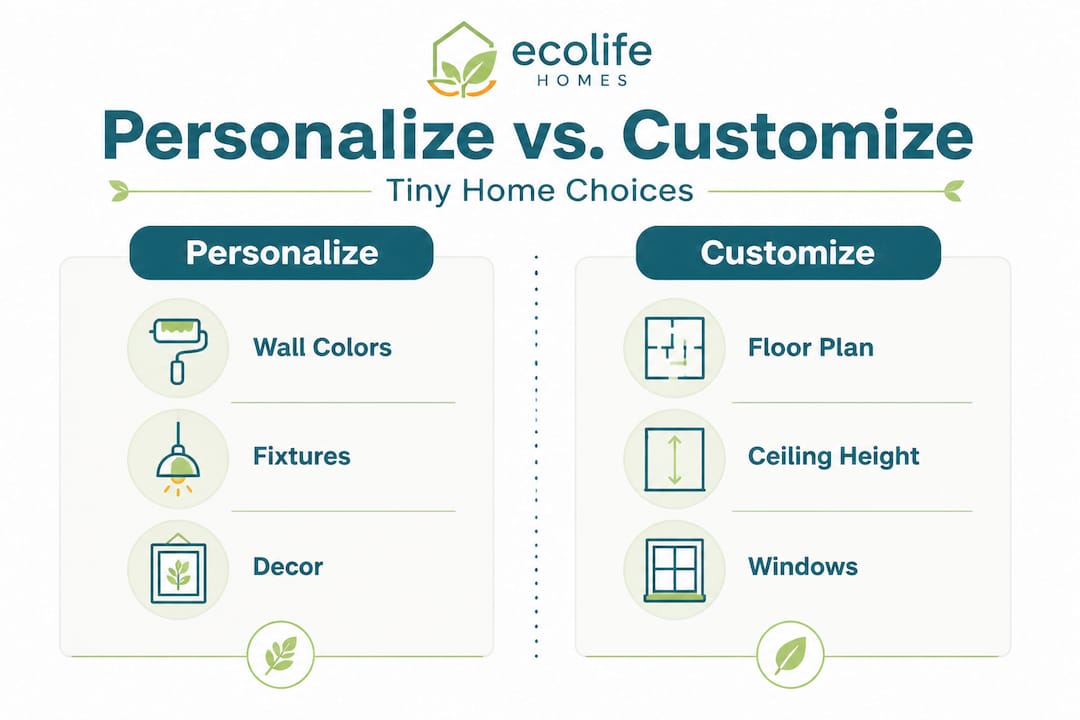 Infographic comparing tiny home personalization and customization