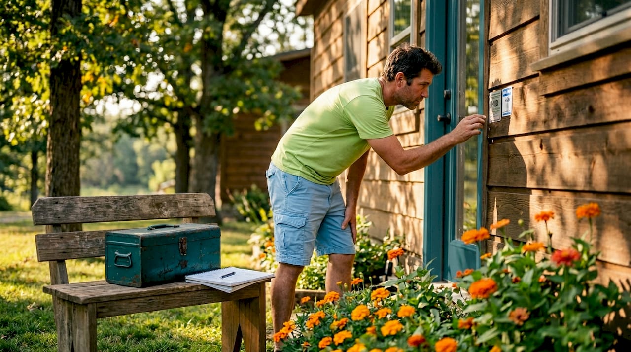 Inspector verifying park model wind rating tag