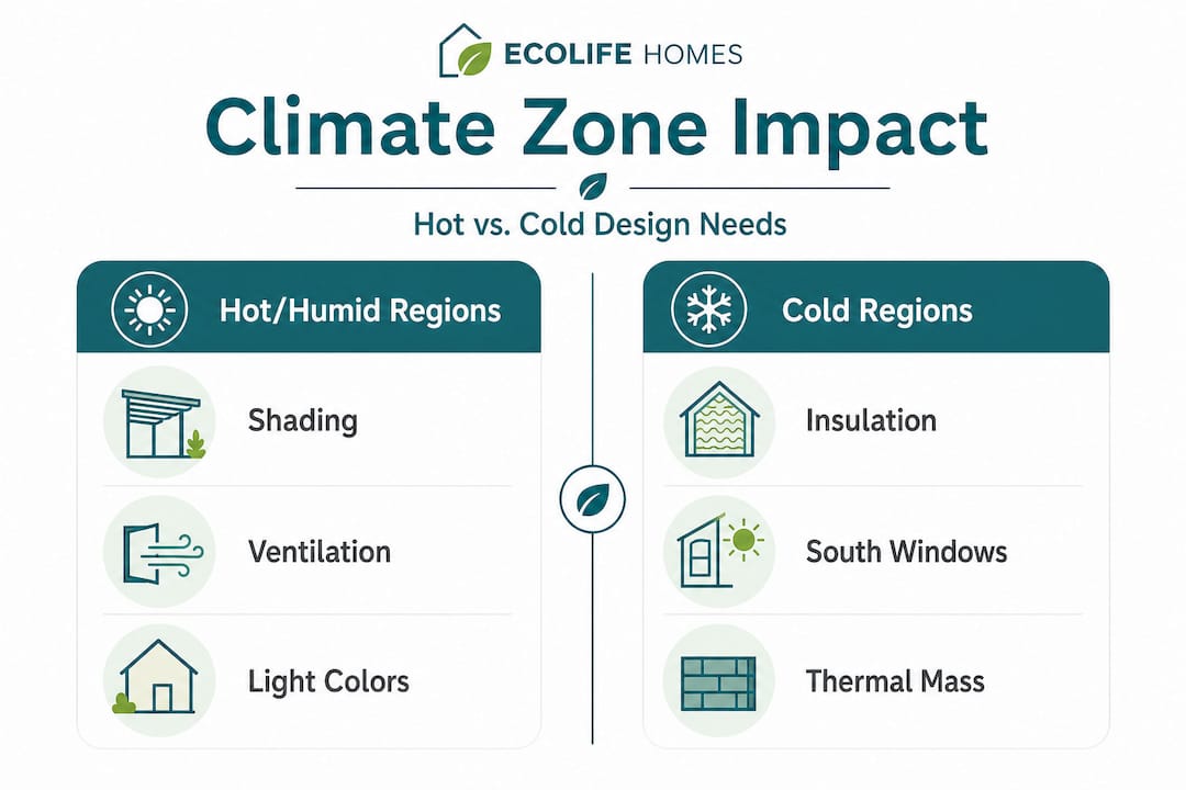Infographic comparing climate design for hot and cold zones