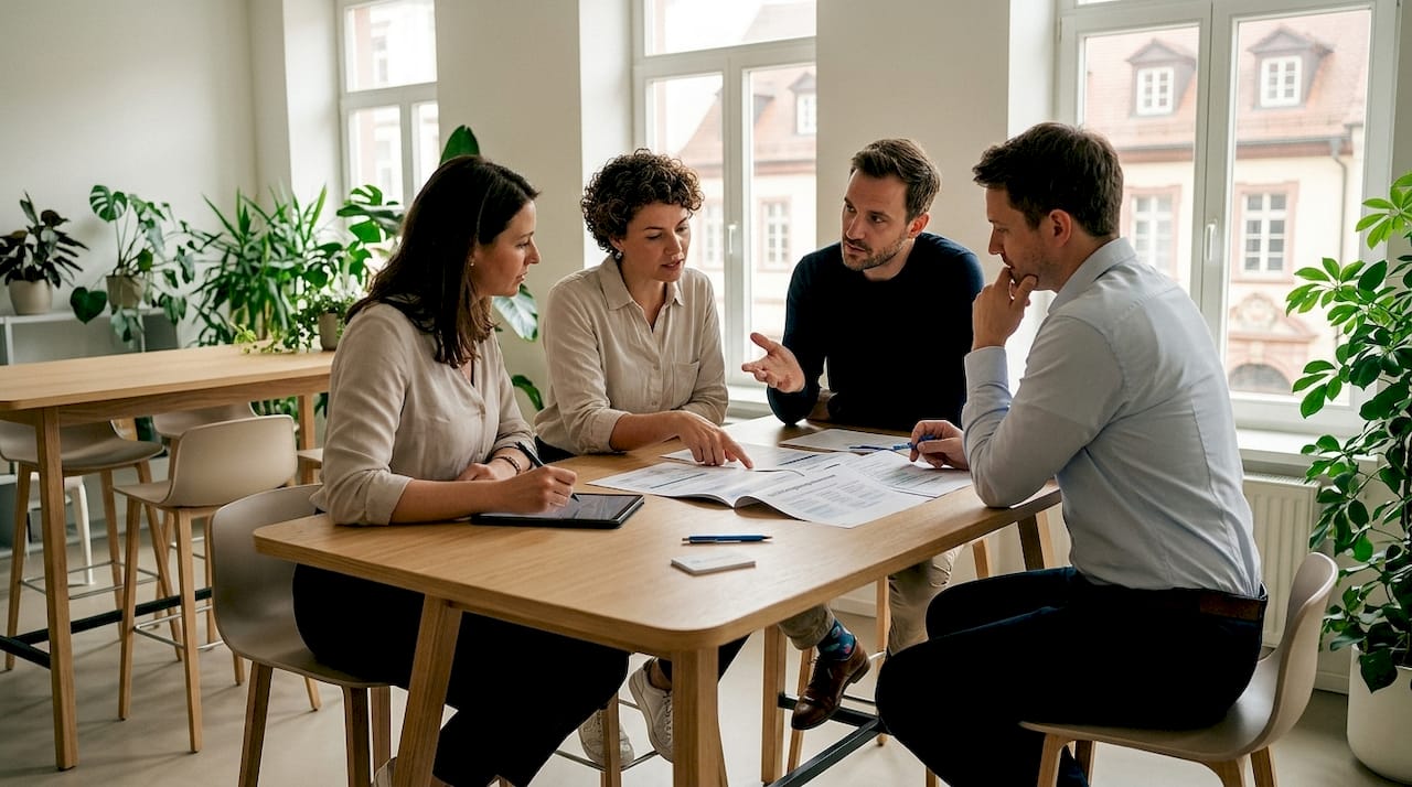 Ein Team bespricht im Büro die Unterlagen zur CSDDD.