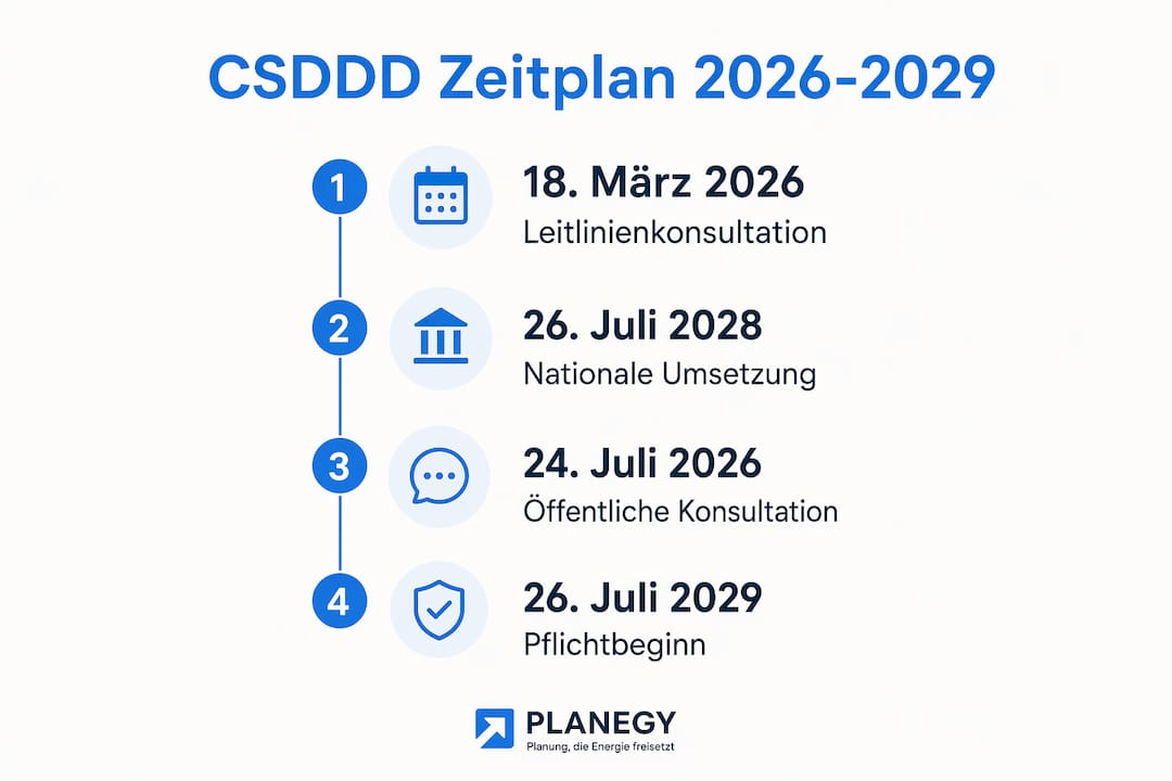 Übersichtsgrafik: Zeitplan zur Umsetzung der CSDDD